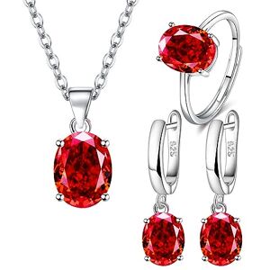 TOEECY Parure Ensemble de Bijoux Femme Cristal Plaqué Argent 925 Bague Collier Boucles d'oreilles Zircon Cubique Élégantes Mariage Soirée Cadeau (Rouge) - Publicité