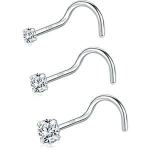 PunkTracker Piercing de nez hypoallergénique en or véritable 14 carats avec faux diamant CZ 20 g, Or blanc 14 carats - Publicité