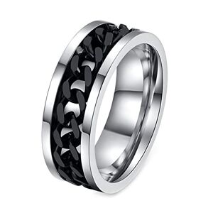 Epinki Bague Anti Stress Acier Inoxydable, 8MM Anneau Tournant Argent Noir Homme Bague Rotative Taille 54 - Publicité