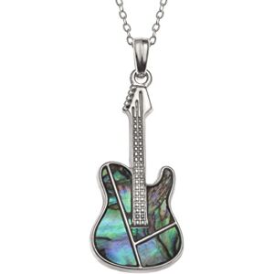 Kiara Jewellery Collier avec pendentif guitare incrusté de coquille d'ormeau bleu vert naturel sur chaîne 45,7 cm Ne ternit pas - Publicité