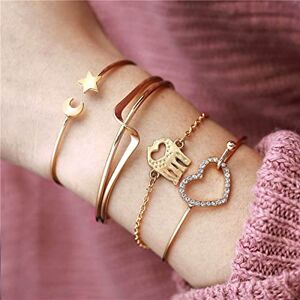 Bufenia Simple Ensemble de bracelets jonc coeur étoile lune accessoires de main en or bijoux réglables pour femmes et filles - Publicité