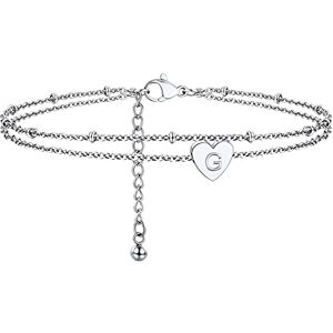 PROSTEEL Chaîne de Cheville Femme Doré Charm Cœur Gravé avec Lettre G Double Rolo Chain Ajustable 22+5cm/1.5mm - Publicité