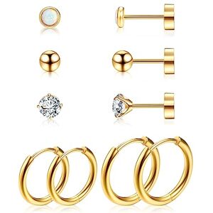 Dochais 5 Paires Boucles d'Oreilles en Titane Femme, Boucles d'oreilles Titane CZ Balle Opale, Hypoallergéniques, Chunky Hoop Earrings, Petites Créoles Piercing pour Femmes Fille 10mm 12mm Or - Publicité