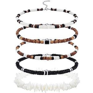 Morfetto Collier Surfeur pour Hommes Collier Coquillage Puka Collier Ras du Cou pour Hommes Collier de Perles de Plage Hawaïenne Collier Ras du Cou Coquillages Pookah Y-40CM - Publicité