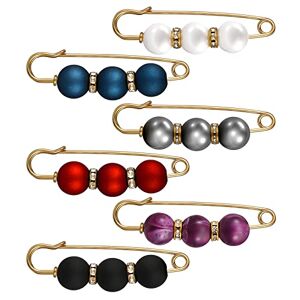 Emibele 6 Pièces Broches de Perles Artificielles, Épingle de Vetements en Alliage, Broche de Sécurité Durable pour Châle Pantalon, Accessoire de Bijoux Décoratif pour Dames Femmes Filles, Multicolore - Publicité