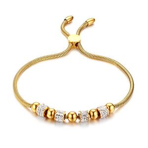 Flongo Bracelet de Perles en Acier Inoxydable Incrusté de Strass Couleurs Argent/Or/Or Rose Bracelet Manchette Réglable pour Couple Femme Fille - Publicité