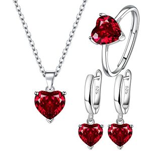 TTPSRY Parure de Bijoux pour Femme Boucles Bague d'Oreilles Collier de Zirconium Argent Elégant de Cœur Pendentifs Accesoire (Rouge) - Publicité