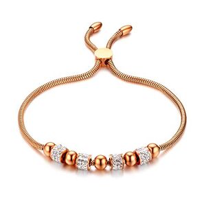 Flongo Bracelet de Perles en Acier Inoxydable Incrusté de Strass Couleurs Argent/Or/Or Rose Bracelet Manchette Réglable pour Couple Femme Fille - Publicité