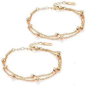 Hongyantech Lot de 2 bracelets de cheville pour femme Or rose/argent Chaîne de cheville Bracelet d'amitié en acier inoxydable 316 Dans une boîte cadeau Cadeau pour fille, 20 5 cm, Acier - Publicité