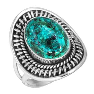 Jeweloporium Bleu Naturel Shattuckite Bague en argent sterling 925 pour femme Pierre Précieuse Fait main Bague en argent Taille 59 Mariage Cadeau Cocktail Bijoux - Publicité