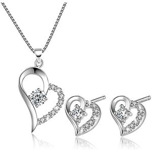 AMIGUO Ensemble De Boucles d'oreilles Collier avec Pendentif Coeur pour Femmes, Parure De Bijoux en Argent Massif Cadeau pour Elle (clair zircone) - Publicité