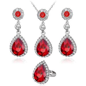 TOEECY Parure Ensemble de Bijoux Femme Cristal Plaqué Argent 925 Boucles d'oreilles Bague Collier Zircon Cubique Élégantes Mariage Soirée Cadeau (Rouge) - Publicité