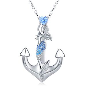 MEDWISE Collier avec pendentif en forme d'ancre en argent sterling 925 avec pendentif en forme de sirène en aigue-marine et oxyde de zirconium La légende de la mer bleue, océan, beau et mystérieux - Publicité