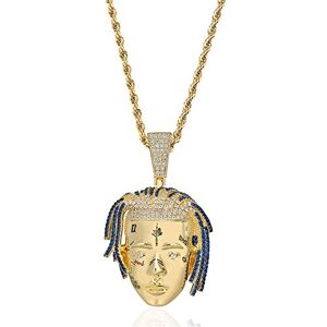 Moca Jewelry Collier avec pendentif commémoratif à l’image du rappeur Xxxtentacion En or 18 carats avec micro pavé de diamants synthétiques en oxyde de zirconium Pour homme et femme - Publicité
