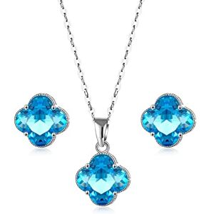 FFWTPY Ensemble de Bijoux pour Femme Fille Trèfle à Quatre Feuilles Parure Boucles d'oreilles & Pendant Collier de Cristal Parure de Bijoux Argent Cadeau pour Anniversaire Noël Saint Valentin - Publicité