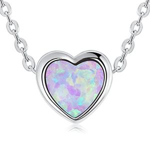 SATUSA Collier avec pendentif cœur opale en argent sterling 925 pour femme - Publicité