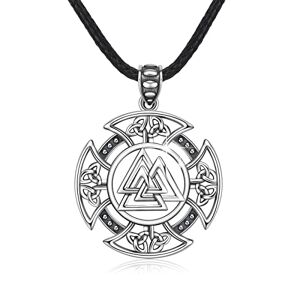 REDSUN ViKing Collier avec pendentif en forme de nœud celtique en argent sterling 925 avec pendentif en forme de croix et amulette de mythologie nordique pour homme et femme, Argent sterling - Publicité