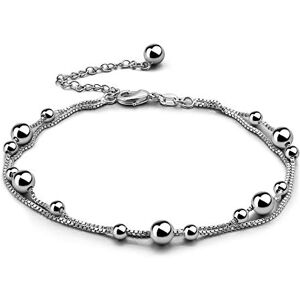 Dankadi Bracelet de Cheville avec Perles en 925 Argent 2 en 1, Double Chaînes à Maillons des Boules Simple Classique 28CM Bohèm Bijoux de Pied Été Plage Réglable pour Femme Fille Sœur(28cm, Cheville) - Publicité