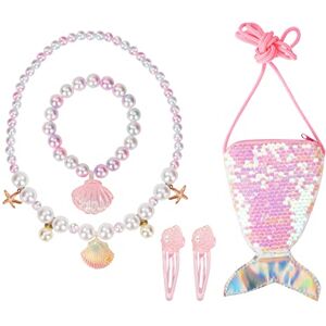 Kmbcove Collier et Bracelet en Perles pour Enfants Ensemble de Bijoux de Sirène avec Porte-Monnaie à Paillettes et Pince à Cheveux pour Le Bal, Le Festival, La Fête d'anniversaire - Publicité