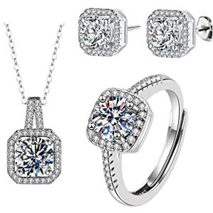 FDEETY Parure de Bijoux pour Femme Argent Sterling 925 avec Pendentif, Boucles D'oreilles, Collier, Ensemble de Bijoux en Cristal avec Oxyde de Zirconium Blanc Cadeau pour Mariage, Fiançailles - Publicité