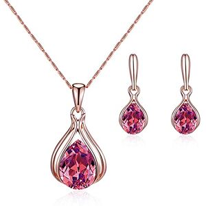 FFWTPY Parure de Bijoux pour Femme en Or Rose Mariage Ensembles de Cristal Collier et Boucles d'oreilles Parure de Strass Larme Pendentif Bijoux pour Mariage Mariée Demoiselle d'honneur (rose) - Publicité