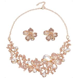 KONFEN Parure Bijoux Femme, Cristal Fleur Bijoux Mariage, Parure Femme Ensemble Collier Boucle d'oreilles Parures de Mariée pour Femmes et Filles (Or Champagne) - Publicité