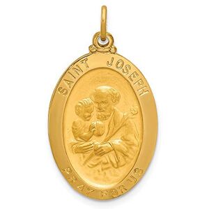 JewelryWeb Collier avec pendentif médaille Saint Joseph ovale en satin poli 14 carats 29,5 x 16,75 mm de large Bijoux pour femme, One Size, Métal, Pas de gemme - Publicité