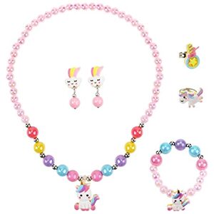 DAGORD Ensemble de Bijoux Licorne Fille Parure de Bijoux Princesse Mignonnes Bracelet Collier Perle Enfant Boucles d'Oreilles Clip Bagues Cadeau Fille pour Fête d'Anniversaire Enfant 2-12 ans - Publicité