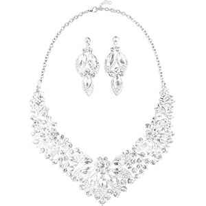 KONFEN Parure Bijoux Femme, Cristal Bijoux Mariage, Parure Femme Ensemble Collier Boucle d'oreilles Parures de Mariée pour Femmes et Filles (Blanc) - Publicité