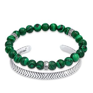 Kuzzoi Bracelet Bouddha pour homme composé d'un bracelet élastique en malachite avec perles en argent et un bracelet ouvert en argent sterling 925 oxydé, longueur 19-21 cm, 0205122620, 23 centimeters, - Publicité