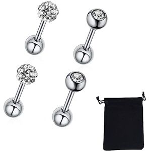 PLABBDPL Boucles d'orielles Femme Argent Fin 925,4Pcs Boucles d'Oreilles Femme Petite en Acier Chirurgical Hypoallergénique Boucles d'Oreilles Cartilage Zircon Clou d'Oreille Plat Ensemble - Publicité