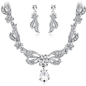 VELESAY Mariage Parure Mariée Collier pour Femme Demoiselle Cristal Mariage Prom Strass Boucle d'oreille Ensemble Mariage Fiançailles Mariée Demoiselle d'honneur Fantaisie Cadeau Bijoux Parure Mariage Bijoux - Publicité