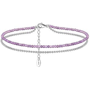 Lieson Bracelet de Cheville Argent 925/1000, Chaine de Cheville Femme Perles et Pierres Double Couche Argent Violet, Réglable Jusqu'à 27 cm Bijoux de Pieds Pour la Plage D'été - Publicité