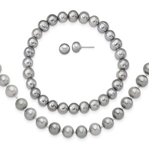 JewelryWeb Parure de bijoux pour femme en argent sterling 925 rhodié P 7 8 mm avec perles de culture d'eau douce grises, One Size, Métal Perle Métal Perle Rhodium, Pas de gemme - Publicité
