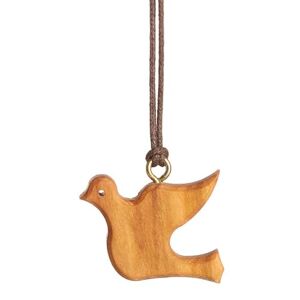 Nazareth Fair Trade NazarethFairTrade Colombe Collier Pendentif en Bois d'olivier Fait à la Main à Nazareth. Symbole d'espoir. Christian, Cadeaux de baptême pour Hommes, Femmes, garçons, Filles. Bijoux Terre Sainte - Publicité