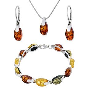 AMBEDORA Amber 015M Ensemble pour femme en argent sterling avec pendentif en ambre de la Baltique Multicolore, Argent sterling, Ambre - Publicité