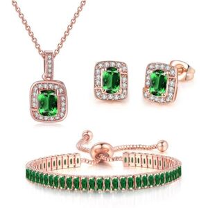 FDEETY Parure Ensemble de Bijoux Femme Zirocon Cubique Mariée Pendentif Collier Collier Bracelet Boucles D'oreilles Prom Fiançailles (Vert) - Publicité