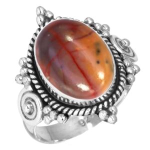 Jeweloporium Multicolore Naturel Mookaïte Bague en argent sterling 925 pour femme Gemme Fait main Bague en argent Taille 65 Noël Cadeau Cocktail Bijoux - Publicité