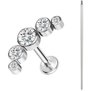 BodyAce ASTM F136 Piercing labret en titane 16 g avec anneau de piercing conique fileté à l'intérieur, Titane Cristal, Oxyde de Zirconium - Publicité