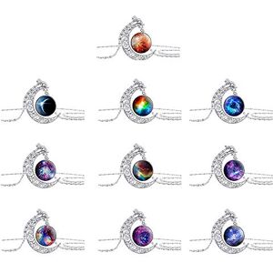 Integrity.1 Pendentif Croissant de Lune, 10 Pièces Colliers pour Femmes, Collier en Verre Galaxy, Collier Pendentif Lune pour les Femmes, Collier de Pierres Précieuses en Verre,pour Cadeau de Saint Valentin - Publicité