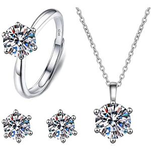 FDEETY Parure de Bijoux pour Femme Argent Sterling 925 avec Pendentif, Boucles D'oreilles, Collier, Ensemble de Bijoux en Cristal avec Oxyde de Zirconium Blanc Cadeau pour Mariage, Fiançailles - Publicité