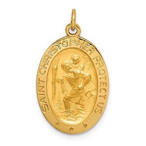 JewelryWeb Collier avec pendentif médaille Saint Christophe ovale en satin poli massif 14 carats mesurant 23,5 x 13,75 mm de large, bijou pour femme, One Size, Métal, Pas de gemme - Publicité