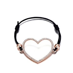 Ouran Femmes Charm Bracelet Stretch Nœud Bracelet Lucky Love Coeur Bracelet Noir Réglable Cire Cordon Bracelet Manchette avec Cristal (Or Rose) - Publicité
