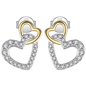 JewelryPalace Bicolore Coeur Entrelacé Boucles d'oreilles Cubique Zircon en Argent 925 Pour Fille, Clous d'oreilles Jaune Blanc Femme Fantaisie, Ensemble Parure de Bijoux Cadeau d'Anniversaire - Publicité