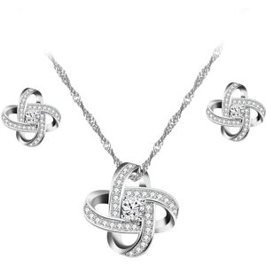 Oneress Parure de bijoux avec pendentif et boucles d'oreilles en forme de nœud en oxyde de zirconium plaqué platine pour femmes et filles, M, Laiton, Zircone cubique - Publicité