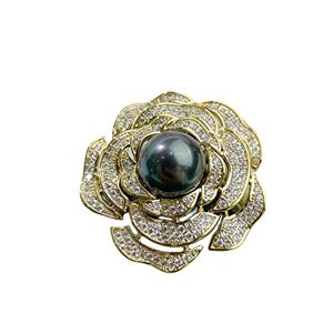 CrEev Broche en perles noires naturelles d'eau douce, 10-11 Mm, rondes pour dames, accessoires de bijoux, broche, cadeau de bijoux - Publicité