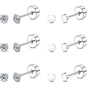 Morfetto 6 Paires de Minuscules Boucles d'Oreilles en Titane pour Femmes Hommes Boucles d'Oreilles en Cartilage de Titane Pur Boucles d'Oreilles à Dos Plat en Zircone Cubique à Pois Boule 20G CZ-3 - Publicité