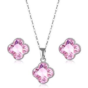 FFWTPY Ensemble de Bijoux pour Femme Fille Trèfle à Quatre Feuilles Parure Boucles d'oreilles & Pendant Collier de Cristal Parure de Bijoux Argent Cadeau pour Anniversaire Noël Saint Valentin - Publicité