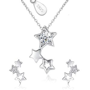 CRYSTALINA Parure de Bijoux en Argent 925 Pour Femme Étoiles, Ensemble Collier et Boucles d'oreilles avec zircons, Ensemble de bijoux pour femmes, Cadeaux pour femmes - Publicité