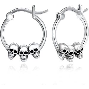 Midir&Etain Boucles d'oreilles gothiques en forme de tête de mort en argent sterling 925 Boucles d'oreilles créoles Bijoux gothiques Cadeaux d'Halloween pour femmes et adolescentes, Argent sterling - Publicité